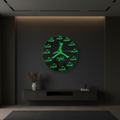 Jordan Flight LED clock mirror with green glowing Jumpman and sneaker engravings